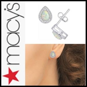 Opal and Cubic Zirconia Teardrop Stud Earrings